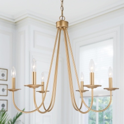 UOLFIN Modern Dining Room Chandelier 6-Light Chandelier Traditional Chandelier for Kitchen Island In Gold