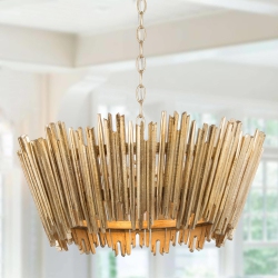 UOLFIN Modern Antique Drum Island Chandelier Light, 3-Light Farmhouse Chandelier Pendant Light With Handmade Wood Strips In Gold