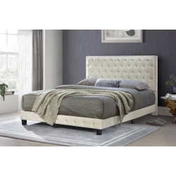 QUEENSONS Diamond Bed (Queen) (Fabric Velvet Off White)