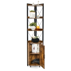TOPBUY 6-Tier Corner Bookshelf With 5-Position Adjustable Shelf & Door Free Standing Corner Storage Shelf