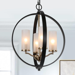 UOLFIN Modern Globe Chandelier Light 4-Light Matte & Electroplate Brass Modern Circle Chandelier With Candlestick Design In Black