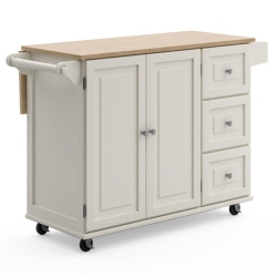 PEMBERLY ROW Mobile Kitchen Island Cart W/ Wood Drop Leaf Breakfast Bar In In White