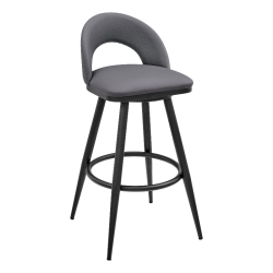 ARMEN LIVING Lottech Swivel Counter Stool In Metal And Grey Faux Leather In Black