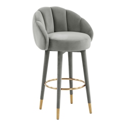 TOV FURNITURE Myla 30.8" Swivel Modern Velvet And Pine Bar Stool In In Gray