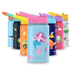 BOZ Kids Insulated Water Bottle \w Straw Lid, Stainless Steel Vacuum Double Wall Water Cup, 14 OZ (414Ml). Scratch-Resistant, Bpa-Free And