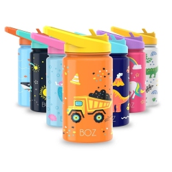 BOZ Kids Insulated Water Bottle \w Straw Lid, Stainless Steel Vacuum Double Wall Water Cup, 14 OZ (414Ml). Scratch-Resistant, Bpa-Free And