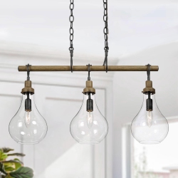 UOLFIN Farmhouse Dining Room Chandelier, 3-Light Modern Kitchen Island Pendant Hanging Light With Teardrop In Black