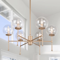 UOLFIN Modern Dining Room Chandelier Light, 6-Light Sputnik Chandelier for Kitchen Island With Seeded Glass Shades In Gold