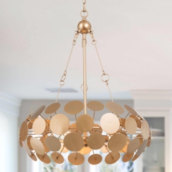 UOLFIN Modern Brass Drum Chandelier Ismo 3-Light Antique Pendant Light With Round Metal Plates In Gold