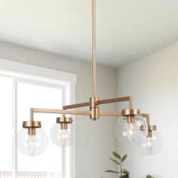 UOLFIN Modern Sputnik Bedroom Chandelier, 27.5" 4-Light Farmhouse Linear Globe Dining Room Chandelier In Gold
