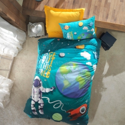 SUSSEXHOME Cosmos In Sky Duvet Cover Set Turquoise, Twin Size Duvet Cover, 1 Duvet Cover, 1 Fitted Sheet And 2 Pillowcases, Iron Safe