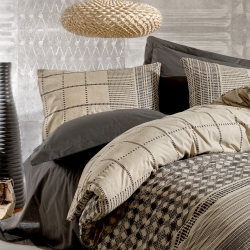 SUSSEXHOME Cream Lines Duvet Cover Set Anthracite, Full Size Duvet Cover Set, 1 Duvet Cover, 1 Fitted Sheet And 2 Pillowcases, Iron Safe