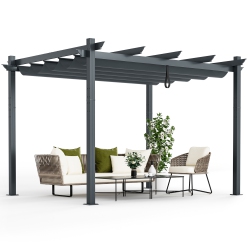 COSTWAY 10X12Ft Outdoor Aluminum Retractable Pergola Canopy Shelter Grape Trellis
