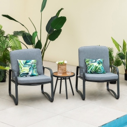 COSTWAY 3PCs Patio Bistro Conversation Set Dpc Tabletop Metal Cushioned Chairs Outdoor