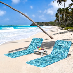 COSTWAY 3-Piece Beach Lounge Chair Mat Set 2 Adjustable Lounge Chairs With Table