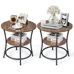 COSTWAY 2 PCs 2-Tier Sofa Side End Table Round Nightstand With Sturdy Metal Frame