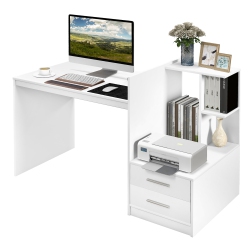 COSTWAY Computer Desk Laptop Table Writing Study Desk Home Office With Bookshelf & Drawers