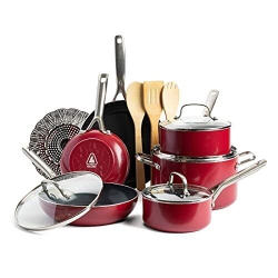 RED VOLCANO Volcano Lavaflow Plutonic Rock & Ceramic Nonstick Cookware Set - 14 Pieces