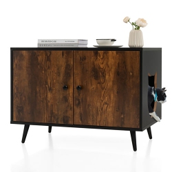 GYMAX Industrial Cat Litter Box Enclosure Hidden Washroom Cat House End Table Cabinet