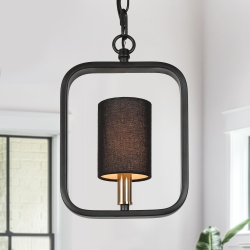 UOLFIN Modern Lantern Pendant Hanging Light, 1-Light Rectangle Pendant Light With Fabric Shade In Black