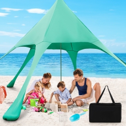 TOPBUY 20 X 20 Ft Beach Tent Beach Canopy W/ Upf50+ Sun Protection Carrying Bag & Shovel Aluminum Pole & 6 Ground Stakes Blue/green In Sand