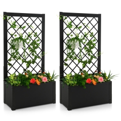 TOPBUY 1PC/2PCs 49" Metal Planter Box With Trellis Raised Garden Bed With Trellis, Elevated Lattice Planter for Climbing Plants