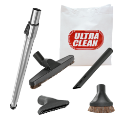 ULTRA CLEAN Central Vacuum Deluxe 5-Piece Cleaning Tool Set: Hardwood Floor Brush Dusting Brush Crevice Tool Upholstery Tool & Telescopic Wand