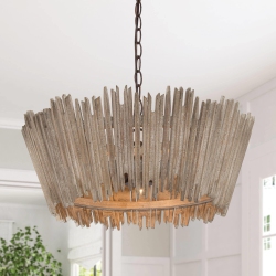 UOLFIN Farmhouse Wood Chandelier Pendant Light Maya 3-Light Handcrafted Drum Island Chandelier In Brown