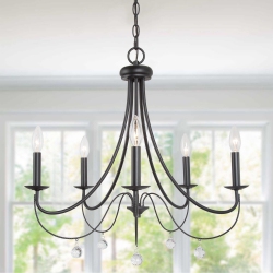 UOLFIN Modern Dining Room Candlestick Chandelier 5-Light Chandelier With Crystal Drops In Black