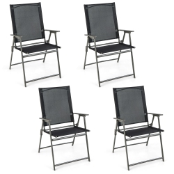 COSTWAY 4PCs Patio Folding Portable Dining Chairs Metal Frame Armrests Garden Outdoor