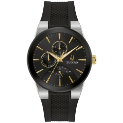 BULOVA Mens Millennia Quartz Watch 41MM Silver-Tone Stainless Steel Case Silicone Strap With Dial (98C146) In Black