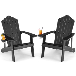 TOPBUY 2PCs Adirondack Chair Hips Adirondack Chair W/cup Holder Realistic Wood Grain Weather Resistant Outdoor Chair for 380 Lbs Weight Capacity