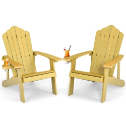 TOPBUY 2PCs Adirondack Chair Hips Adirondack Chair W/cup Holder Realistic Wood Grain Weather Resistant Outdoor Chair for 380 Lbs Weight Capacity