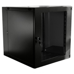 TECHCRAFT - 15U Double Hinge Wall Mounted Network Cabinet, Pivot Design, Plexiglass Door With Lock In Black