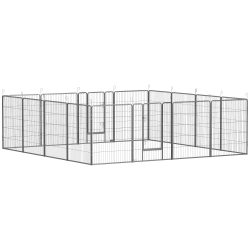 PAWHUT Dog Playpen, 31.5"w Heavy-Duty Metal Puppy Play Pen, Pet Exercise Fences for Outside And Indoor, Diy Design \w Door for Multiple Dogs, 16