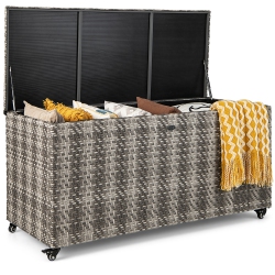 GYMAX 2-In-1 Pe Wicker Outdoor Storage Box Furniture Deck Box Garden Tools