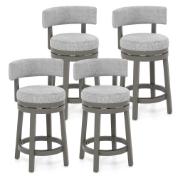 GYMAX Set Of 4 Upholstered Swivel Bar Stools Wooden Counter Height Kitchen Chairs In Grey