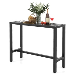 COSTWAY Outdoor Metal Bar Table 48" Patio Rectangular Counter Height Dining Table In Black