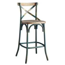 ACME FURNITURE Acme Zaire Bar Stool With Wooden Seat In Antique And Antique Oak In Turquoise