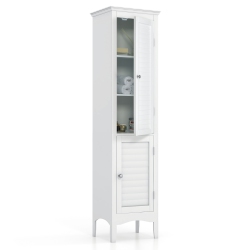 TOPBUY Freestanding Bathroom Storage Cabinet Tall Narrow Storage Cabinet With 1 Adjustable Shelf 1 Drawer And 2 Doors