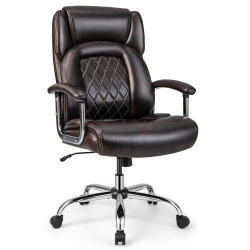 GYMAX 500Lbs High Back Big & Tall Office Chair Adjustable Leather Task Chair In Brown