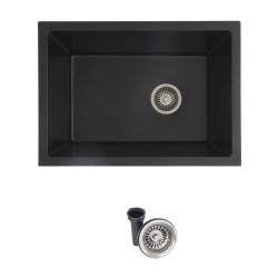 STYLISH 25 Inch Single Bowl Dual Mount Composite Granite Utility Sink S-825N In Black