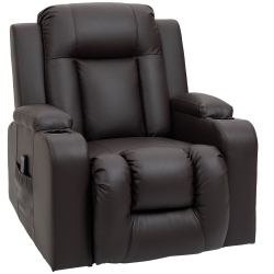 HOMCOM Swivel Massage Recliner Chair Rocker, Overstuffed Manual Reclining Sofa, Pu Leather Rocking Chair \w Side Pockets, Cup Holders, for Living