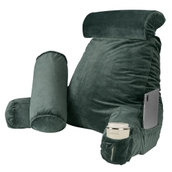 PRIMECABLES Memory Foam Reading Bed Rest Pillow With Cylindrical Pillow, Shredded Memory Foam Comfort Lumbar Cushion With Arm Support And Side Pocket