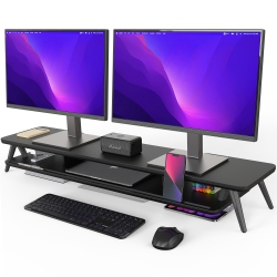 FENGE Enge Dual Monitor Stand, Monitor Stands Riser for 2 Monitors, 42.5 Inch Wood Desk Shelf \w Storage Organizer And Cable Management for Office