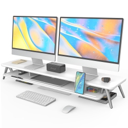 FENGE Dual Monitor Stand, Monitor Stands Riser for 2 Monitors, 42.5 Inch Wood Desk Shelf \w Storage Organizer And Cable Management for Office Desk