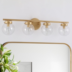 UOLFIN Farmhouse Bathroom Vanity Light, 28-In 4-Light Brass In Clear Globe Glass Led Modern/contemporary Vanity Light In Gold