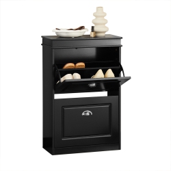 SOBUY Fsr78-Sch, 2 Drawers Shoe Cabinet Shoe Rack Shoe Storage Cupboard Organizer Unit, Black