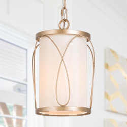 UOLFIN Modern Farmhouse Bedroom Pendant Light, 1-Light Lantern Cage Fabric Mini Pendant In Gold