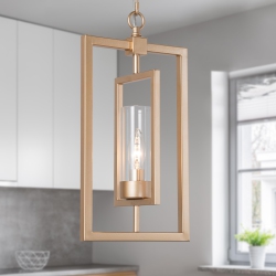 UOLFIN Modern Geometric Pendant Light, 1-Light Transitional Clear Glass Geometric Mini Hanging Pendant Light In Gold